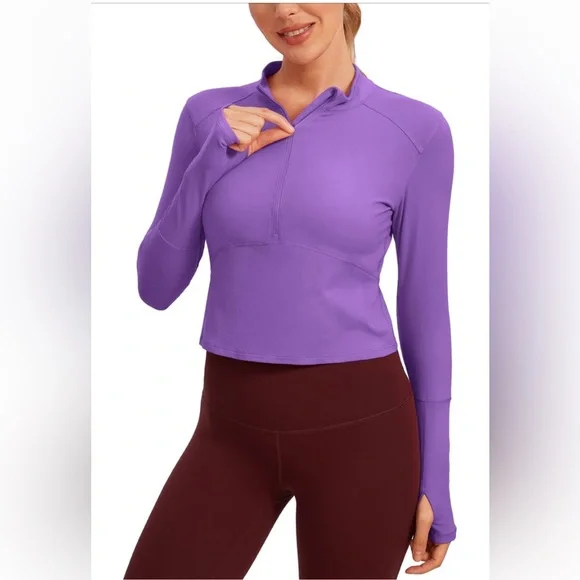 NWT CRZ YOGA Long Sleeve Workout Crop Top - Picture 1 of 14